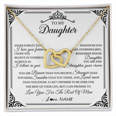 Interlocking Hearts Necklace 18K Yellow Gold Finish | 1 | Personalized To My Daughter Necklace From Mom Dad Mother I Love You Forever Daughter Birthday Jewelry Graduation Christmas Customized Gift Box Message Card | siriusteestore