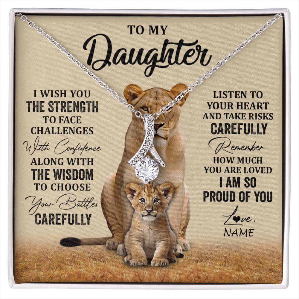 Alluring Beauty Necklace 14K White Gold Finish | 1 | Personalized To My Daughter Necklace From Mom Dad Mother I Wish You The Strength Lion Daughter Birthday Graduation Christmas Customized Gift Box Message Card | siriusteestore