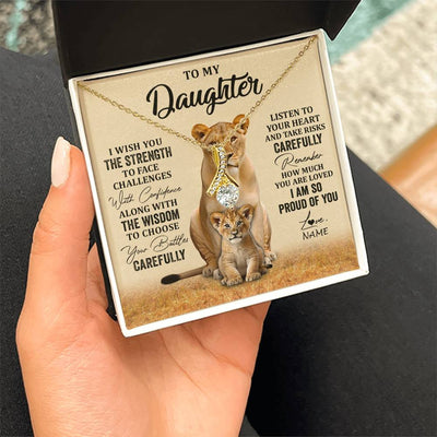 Alluring Beauty Necklace 18K Yellow Gold Finish | 2 | Personalized To My Daughter Necklace From Mom Dad Mother I Wish You The Strength Lion Daughter Birthday Graduation Christmas Customized Gift Box Message Card | siriusteestore