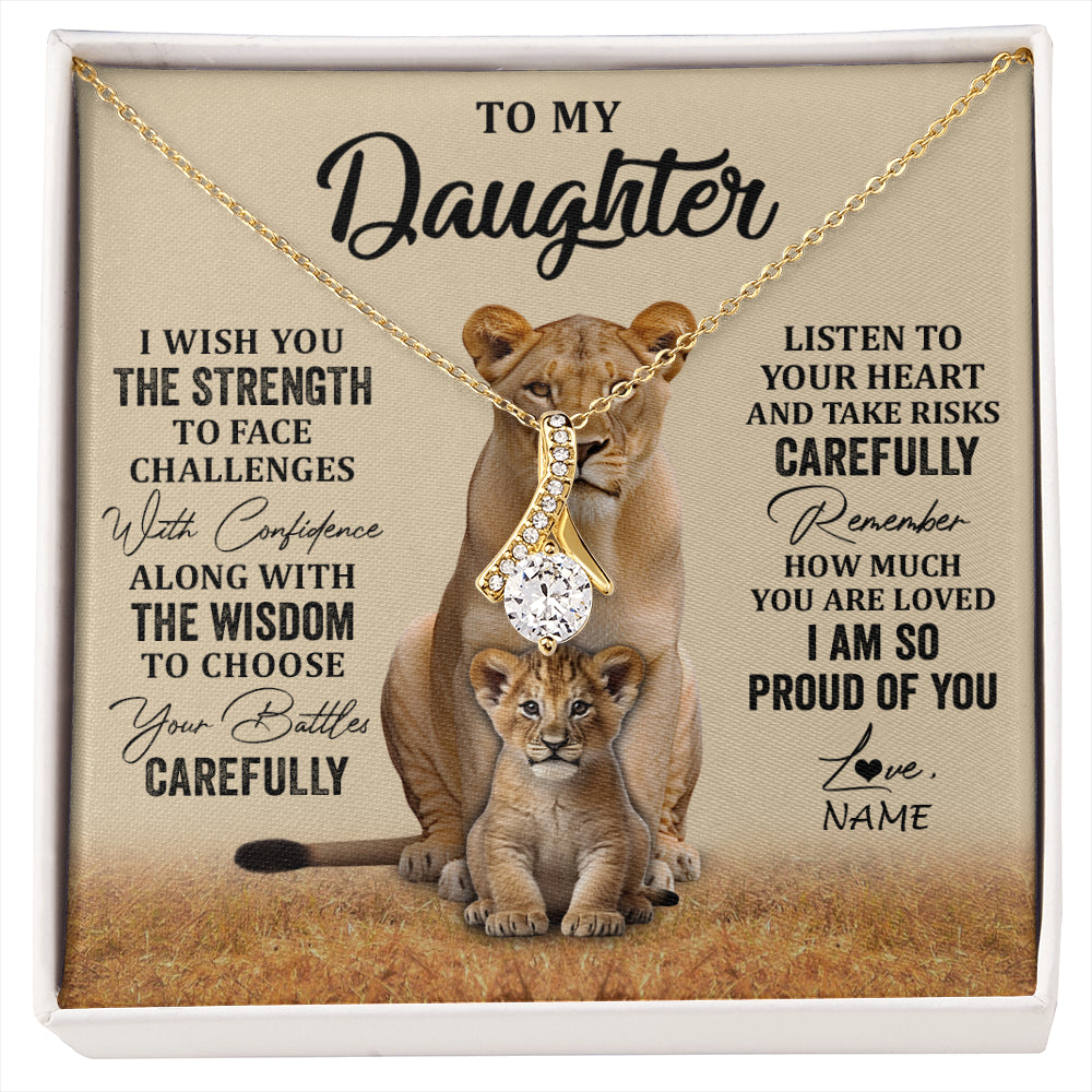 Alluring Beauty Necklace 18K Yellow Gold Finish | 1 | Personalized To My Daughter Necklace From Mom Dad Mother I Wish You The Strength Lion Daughter Birthday Graduation Christmas Customized Gift Box Message Card | siriusteestore