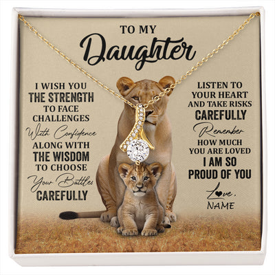 Alluring Beauty Necklace 18K Yellow Gold Finish | 1 | Personalized To My Daughter Necklace From Mom Dad Mother I Wish You The Strength Lion Daughter Birthday Graduation Christmas Customized Gift Box Message Card | siriusteestore