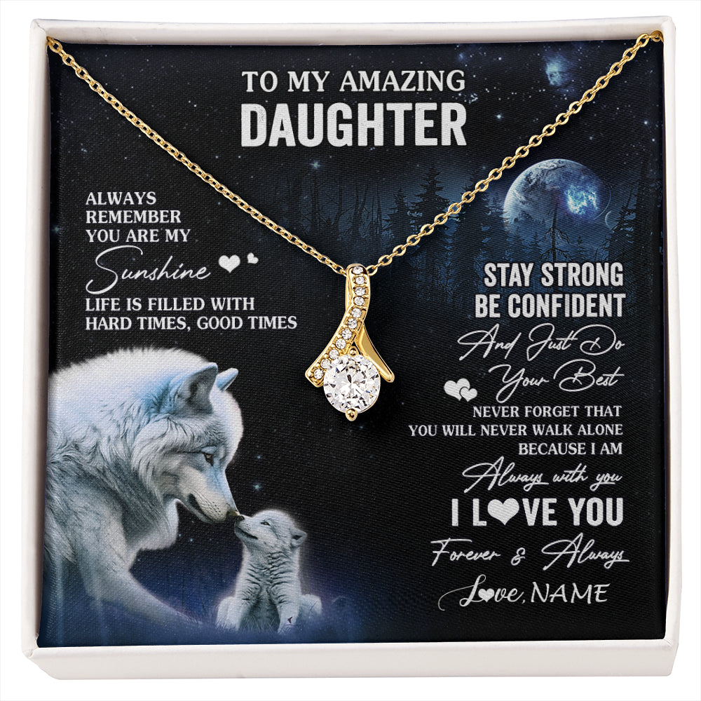 Alluring Beauty Necklace 18K Yellow Gold Finish | 1 | Personalized To My Daughter Necklace From Mom Dad Mother Moon Wolf Daughter Birthday Gifts Jewelry Graduation Christmas Customized Gift Box Message Card | siriusteestore