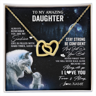 Interlocking Hearts Necklace 18K Yellow Gold Finish | 1 | Personalized To My Daughter Necklace From Mom Dad Mother Moon Wolf Daughter Birthday Gifts Jewelry Graduation Christmas Customized Gift Box Message Card | siriusteestore