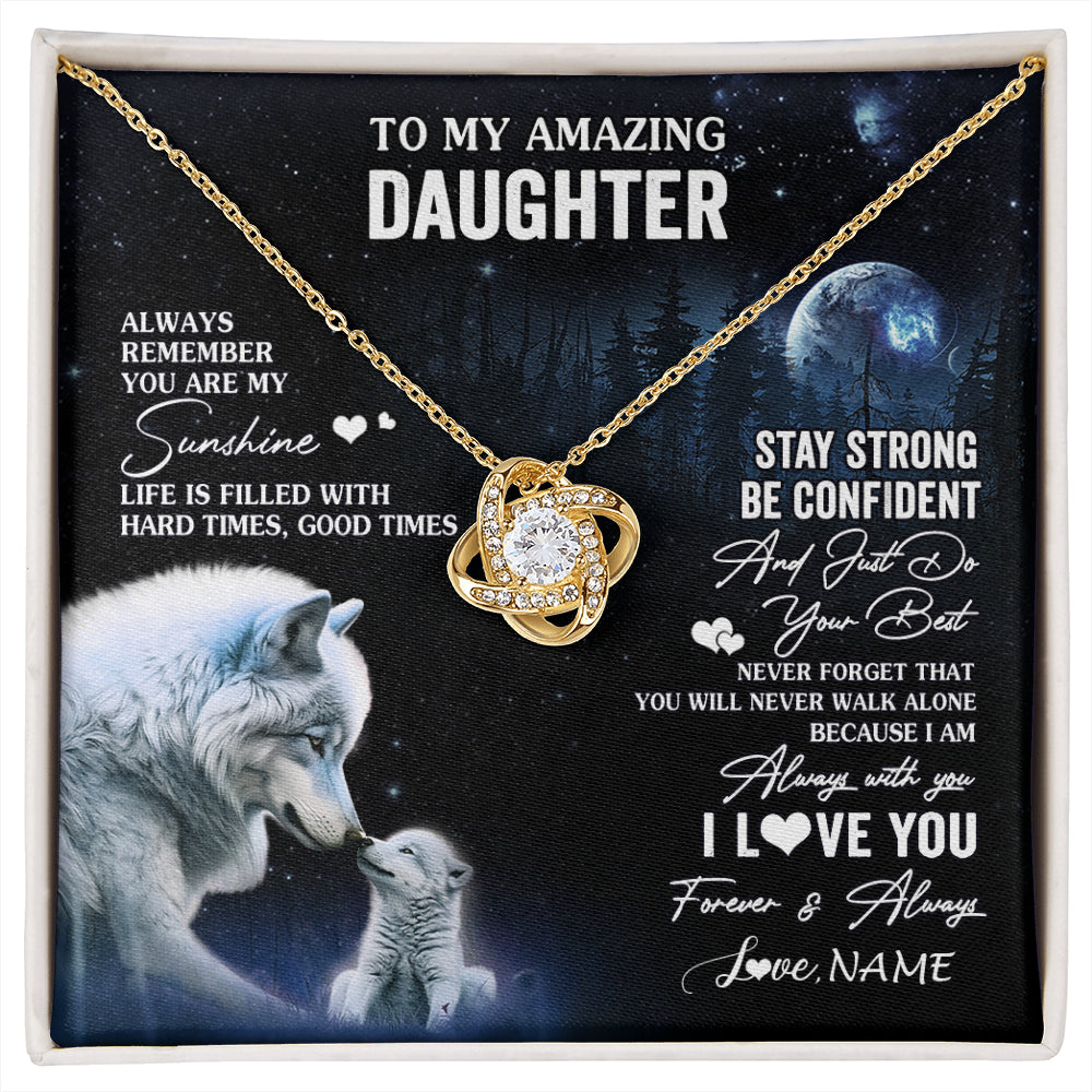 Love Knot Necklace 18K Yellow Gold Finish | 1 | Personalized To My Daughter Necklace From Mom Dad Mother Moon Wolf Daughter Birthday Gifts Jewelry Graduation Christmas Customized Gift Box Message Card | siriusteestore