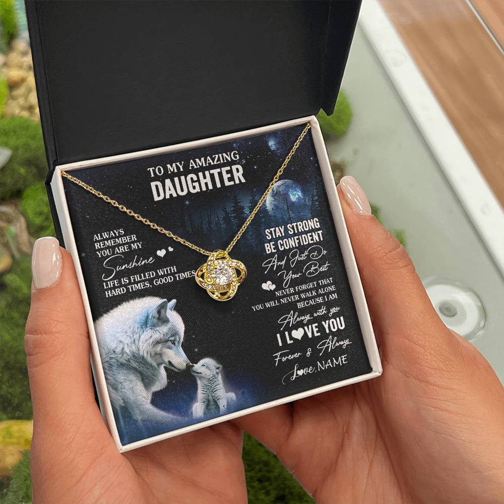 Love Knot Necklace 18K Yellow Gold Finish | 2 | Personalized To My Daughter Necklace From Mom Dad Mother Moon Wolf Daughter Birthday Gifts Jewelry Graduation Christmas Customized Gift Box Message Card | siriusteestore
