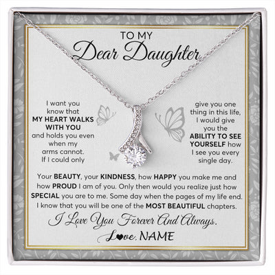 Alluring Beauty Necklace 14K White Gold Finish | 1 | Personalized To My Daughter Necklace From Mom Dad Mother My Heart Walks With You Daughter Birthday Gifts Jewelry Christmas Customized Gift Box Message Card | siriusteestore
