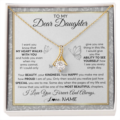 Alluring Beauty Necklace 18K Yellow Gold Finish | 1 | Personalized To My Daughter Necklace From Mom Dad Mother My Heart Walks With You Daughter Birthday Gifts Jewelry Christmas Customized Gift Box Message Card | siriusteestore