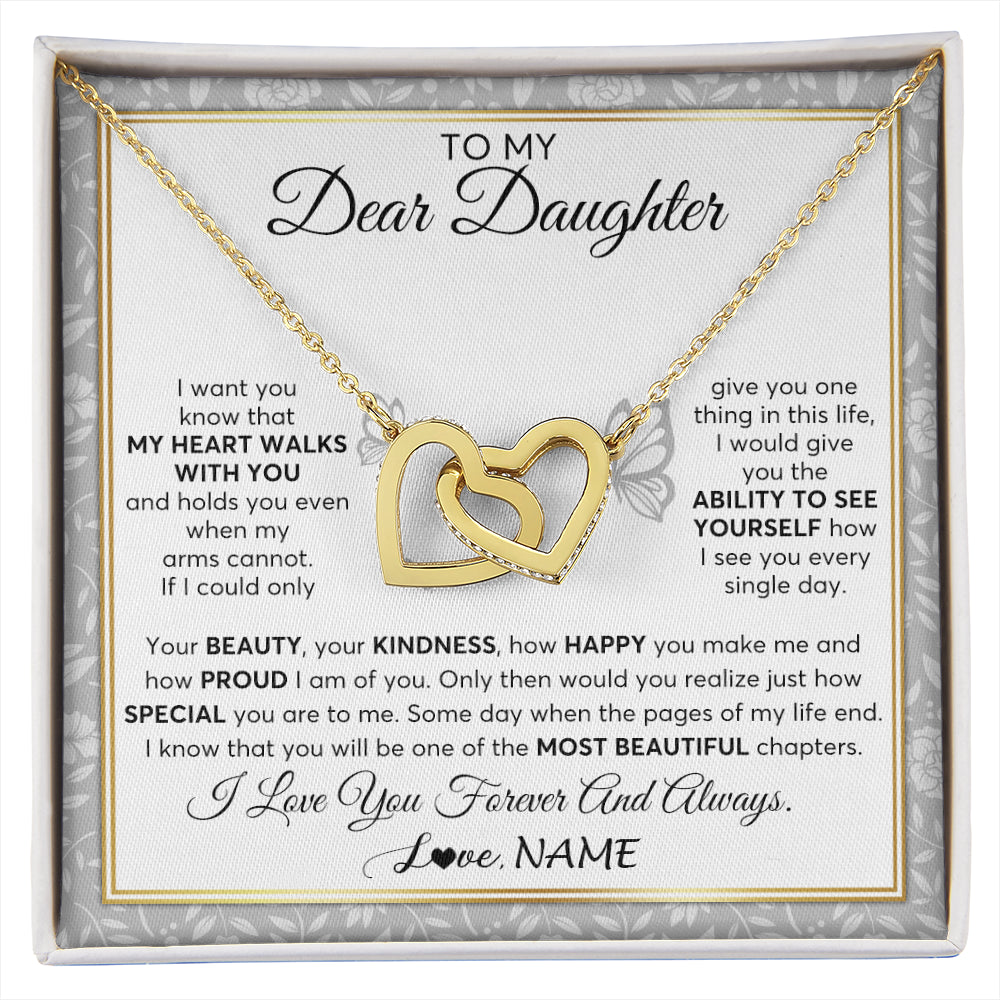 Interlocking Hearts Necklace 18K Yellow Gold Finish | 1 | Personalized To My Daughter Necklace From Mom Dad Mother My Heart Walks With You Daughter Birthday Gifts Jewelry Christmas Customized Gift Box Message Card | siriusteestore