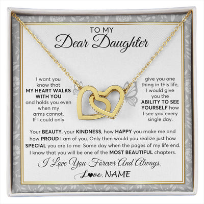 Interlocking Hearts Necklace 18K Yellow Gold Finish | 1 | Personalized To My Daughter Necklace From Mom Dad Mother My Heart Walks With You Daughter Birthday Gifts Jewelry Christmas Customized Gift Box Message Card | siriusteestore