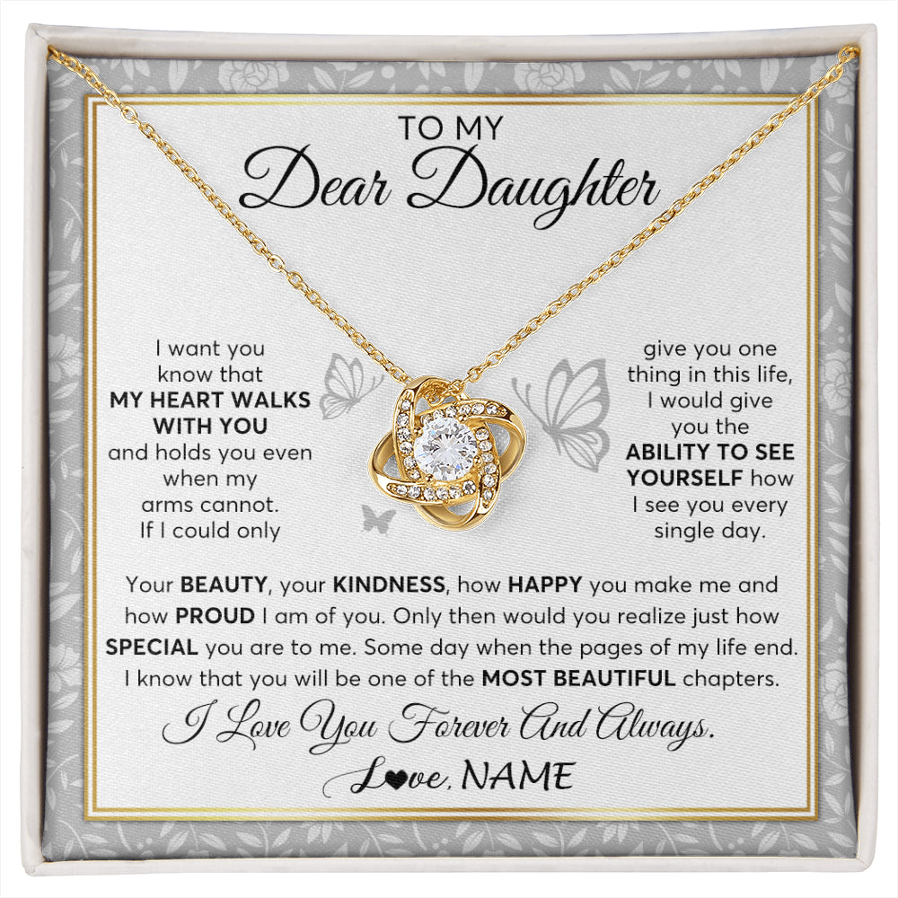 Love Knot Necklace 18K Yellow Gold Finish | 1 | Personalized To My Daughter Necklace From Mom Dad Mother My Heart Walks With You Daughter Birthday Gifts Jewelry Christmas Customized Gift Box Message Card | siriusteestore