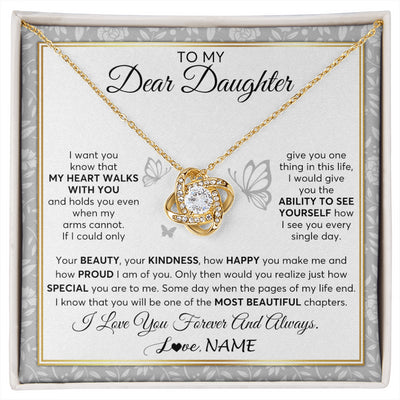 Love Knot Necklace 18K Yellow Gold Finish | 1 | Personalized To My Daughter Necklace From Mom Dad Mother My Heart Walks With You Daughter Birthday Gifts Jewelry Christmas Customized Gift Box Message Card | siriusteestore