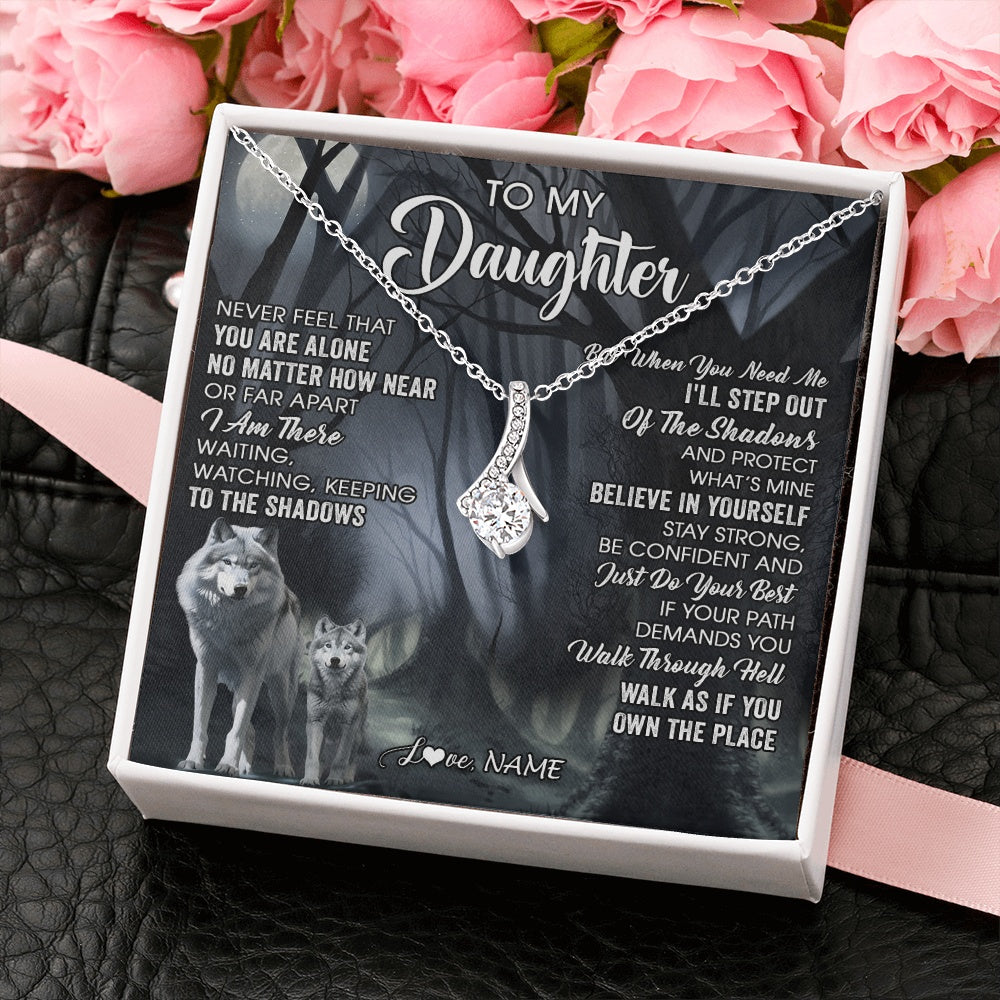 Alluring Beauty Necklace 14K White Gold Finish | 2 | Personalized To My Daughter Necklace From Mom Dad Mother Never Feel That You Are Alone Wolf Birthday Gifts Jewelry Christmas Customized Gift Box Message Card | https://siriusteestore.