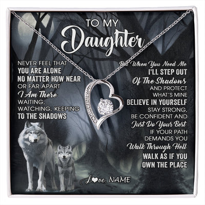 Forever Love Necklace 14K White Gold Finish | 1 | Personalized To My Daughter Necklace From Mom Dad Mother Never Feel That You Are Alone Wolf Birthday Gifts Jewelry Christmas Customized Gift Box Message Card | https://siriusteestore.
