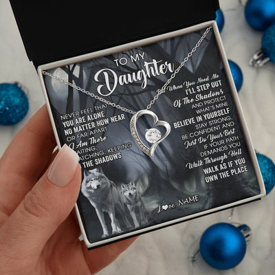 Forever Love Necklace 14K White Gold Finish | 2 | Personalized To My Daughter Necklace From Mom Dad Mother Never Feel That You Are Alone Wolf Birthday Gifts Jewelry Christmas Customized Gift Box Message Card | https://siriusteestore.