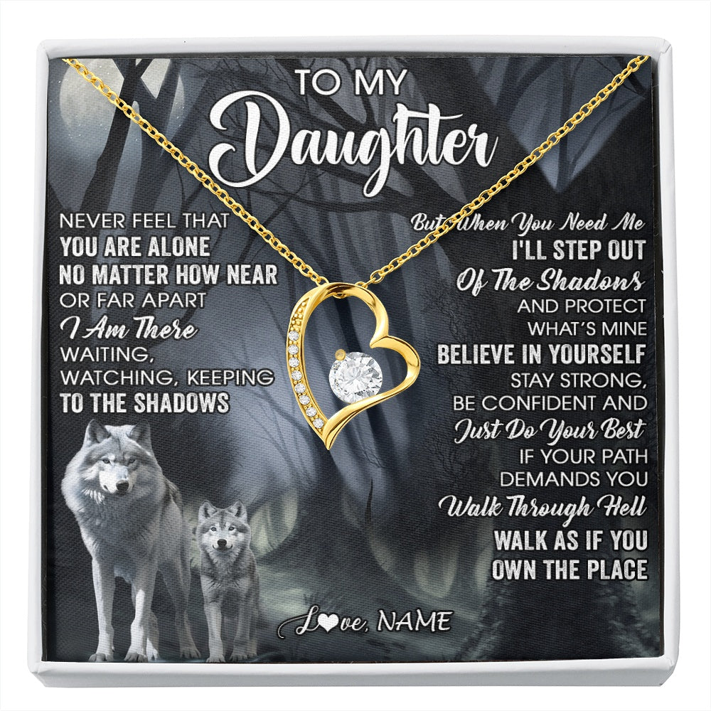 Forever Love Necklace 18K Yellow Gold Finish | 1 | Personalized To My Daughter Necklace From Mom Dad Mother Never Feel That You Are Alone Wolf Birthday Gifts Jewelry Christmas Customized Gift Box Message Card | https://siriusteestore.