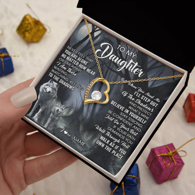 Forever Love Necklace 18K Yellow Gold Finish | 2 | Personalized To My Daughter Necklace From Mom Dad Mother Never Feel That You Are Alone Wolf Birthday Gifts Jewelry Christmas Customized Gift Box Message Card | https://siriusteestore.