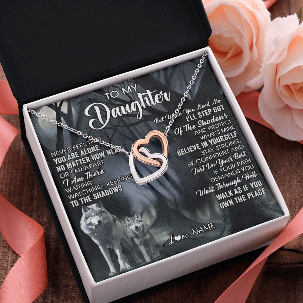 Interlocking Hearts Necklace Stainless Steel & Rose Gold Finish | 2 | Personalized To My Daughter Necklace From Mom Dad Mother Never Feel That You Are Alone Wolf Birthday Gifts Jewelry Christmas Customized Gift Box Message Card | https://siriusteestore.