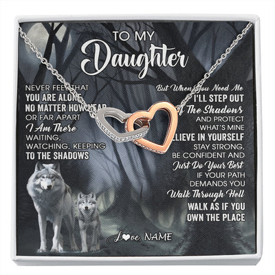 Interlocking Hearts Necklace Stainless Steel & Rose Gold Finish | 1 | Personalized To My Daughter Necklace From Mom Dad Mother Never Feel That You Are Alone Wolf Birthday Gifts Jewelry Christmas Customized Gift Box Message Card | https://siriusteestore.