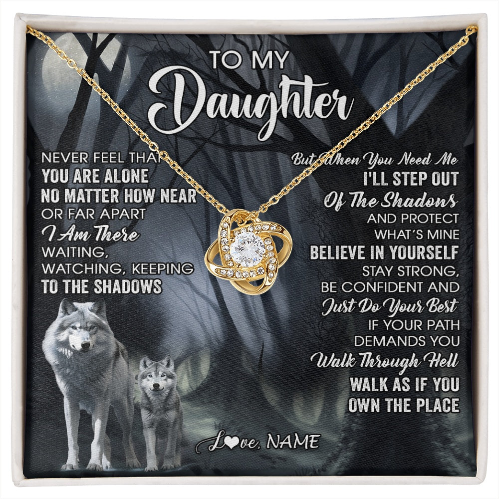 Love Knot Necklace 18K Yellow Gold Finish | 1 | Personalized To My Daughter Necklace From Mom Dad Mother Never Feel That You Are Alone Wolf Birthday Gifts Jewelry Christmas Customized Gift Box Message Card | https://siriusteestore.
