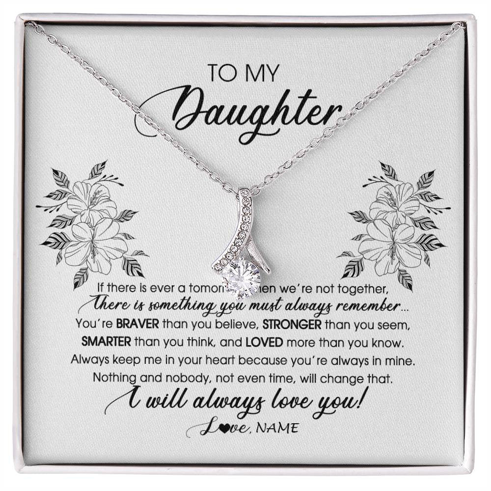 Alluring Beauty Necklace 14K White Gold Finish | Personalized To My Daughter Necklace From Mom Dad Mother Not Even Time Floral Daughter Birthday Graduation Christmas Customized Message Card | siriusteestore