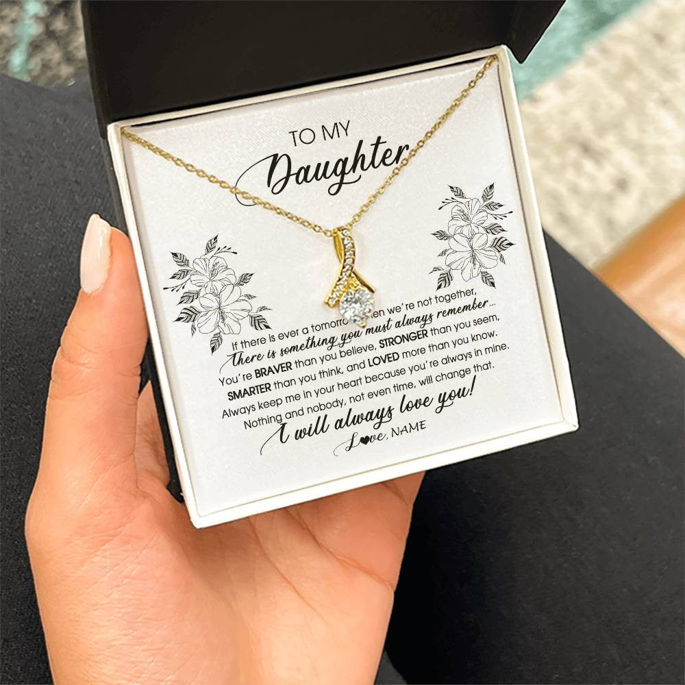 Alluring Beauty Necklace 18K Yellow Gold Finish | Personalized To My Daughter Necklace From Mom Dad Mother Not Even Time Floral Daughter Birthday Graduation Christmas Customized Message Card | siriusteestore