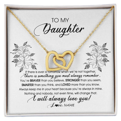 Interlocking Hearts Necklace 18K Yellow Gold Finish | Personalized To My Daughter Necklace From Mom Dad Mother Not Even Time Floral Daughter Birthday Graduation Christmas Customized Message Card | siriusteestore