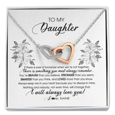 Interlocking Hearts Necklace Stainless Steel & Rose Gold Finish | Personalized To My Daughter Necklace From Mom Dad Mother Not Even Time Floral Daughter Birthday Graduation Christmas Customized Message Card | siriusteestore