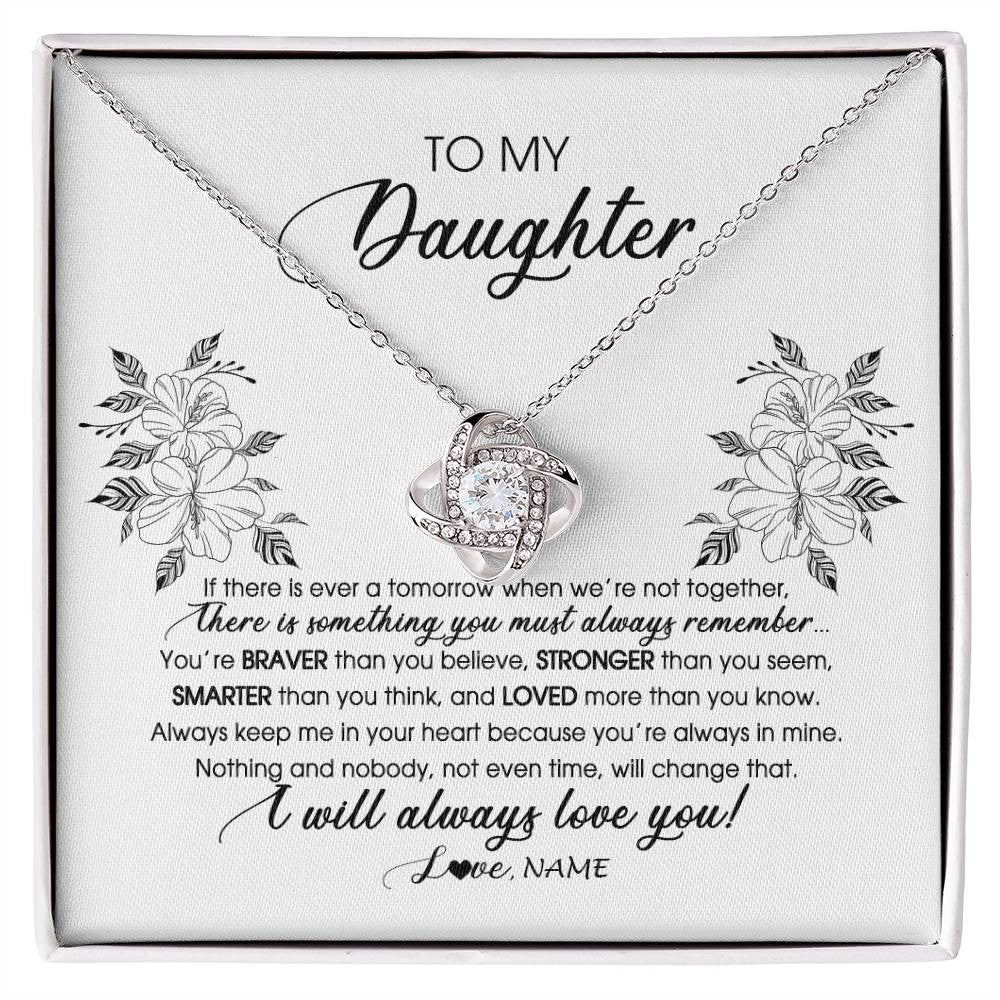 Love Knot Necklace 14K White Gold Finish | Personalized To My Daughter Necklace From Mom Dad Mother Not Even Time Floral Daughter Birthday Graduation Christmas Customized Message Card | siriusteestore