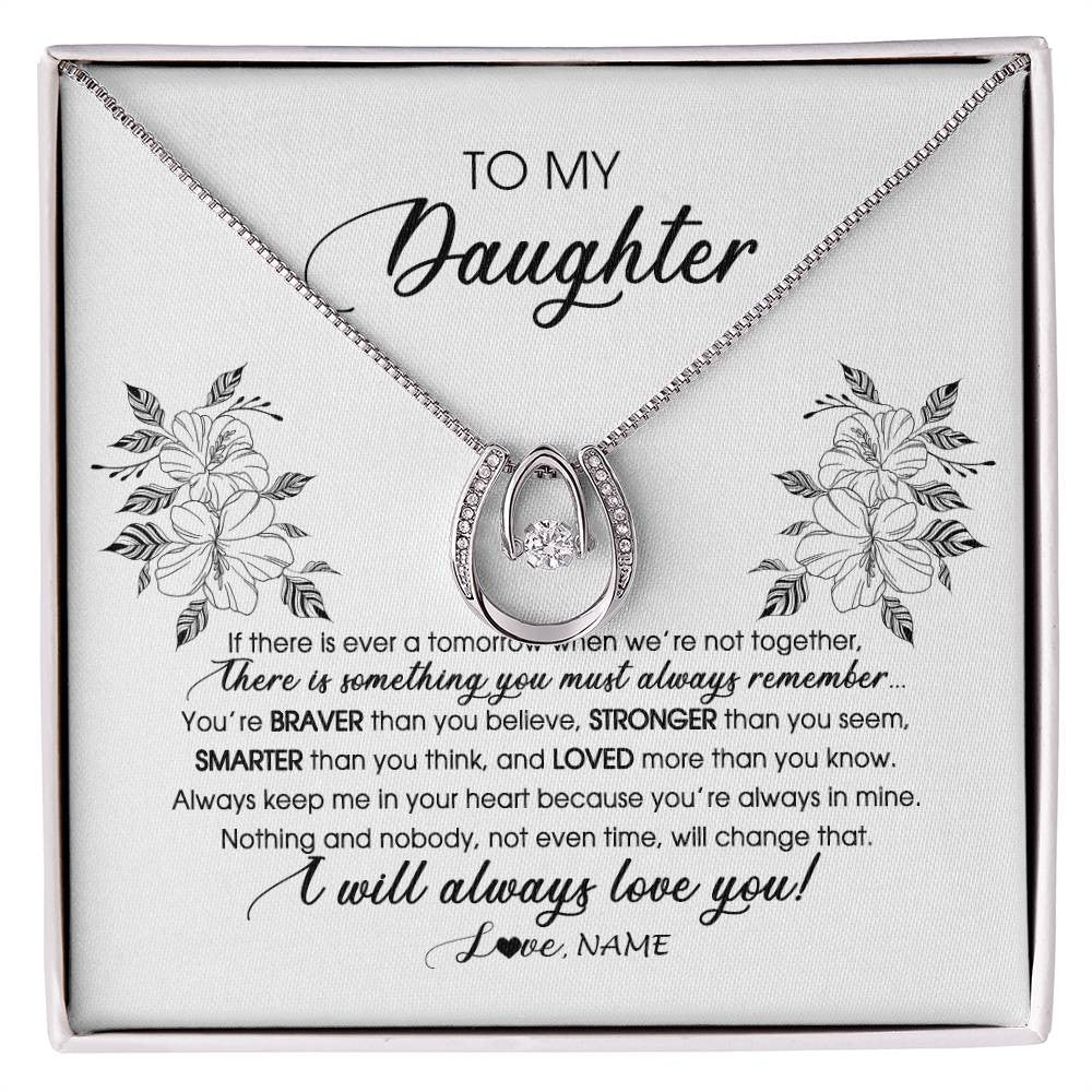 Lucky In Love Necklace 14K White Gold Finish | Personalized To My Daughter Necklace From Mom Dad Mother Not Even Time Floral Daughter Birthday Graduation Christmas Customized Message Card | siriusteestore