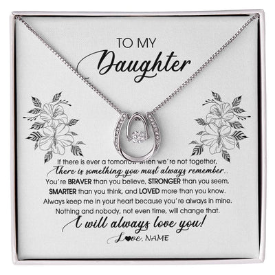 Lucky In Love Necklace 14K White Gold Finish | Personalized To My Daughter Necklace From Mom Dad Mother Not Even Time Floral Daughter Birthday Graduation Christmas Customized Message Card | siriusteestore