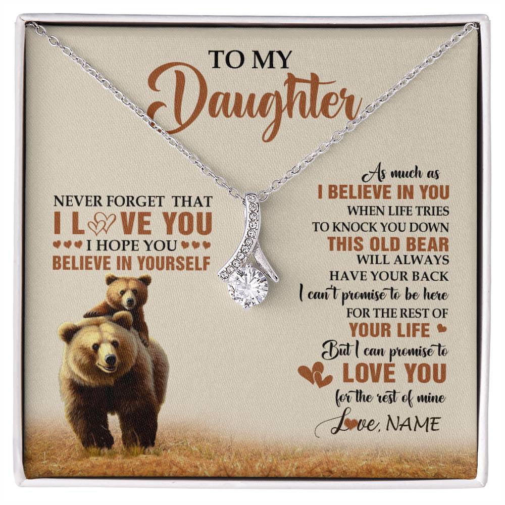 Alluring Beauty Necklace 14K White Gold Finish | 1 | Personalized To My Daughter Necklace From Mom Dad Mother This Old Bear Love You Daughter Birthday Gifts Graduation Christmas Customized Gift Box Message Card | siriusteestore