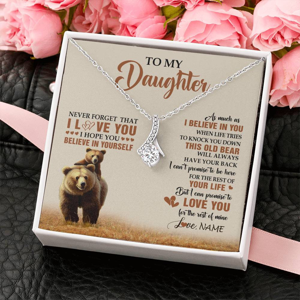 Alluring Beauty Necklace 14K White Gold Finish | 2 | Personalized To My Daughter Necklace From Mom Dad Mother This Old Bear Love You Daughter Birthday Gifts Graduation Christmas Customized Gift Box Message Card | siriusteestore