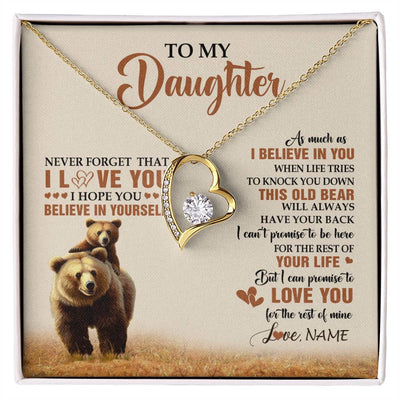 Forever Love Necklace 18K Yellow Gold Finish | 1 | Personalized To My Daughter Necklace From Mom Dad Mother This Old Bear Love You Daughter Birthday Gifts Graduation Christmas Customized Gift Box Message Card | siriusteestore