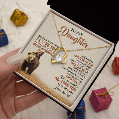 Forever Love Necklace 18K Yellow Gold Finish | 2 | Personalized To My Daughter Necklace From Mom Dad Mother This Old Bear Love You Daughter Birthday Gifts Graduation Christmas Customized Gift Box Message Card | siriusteestore