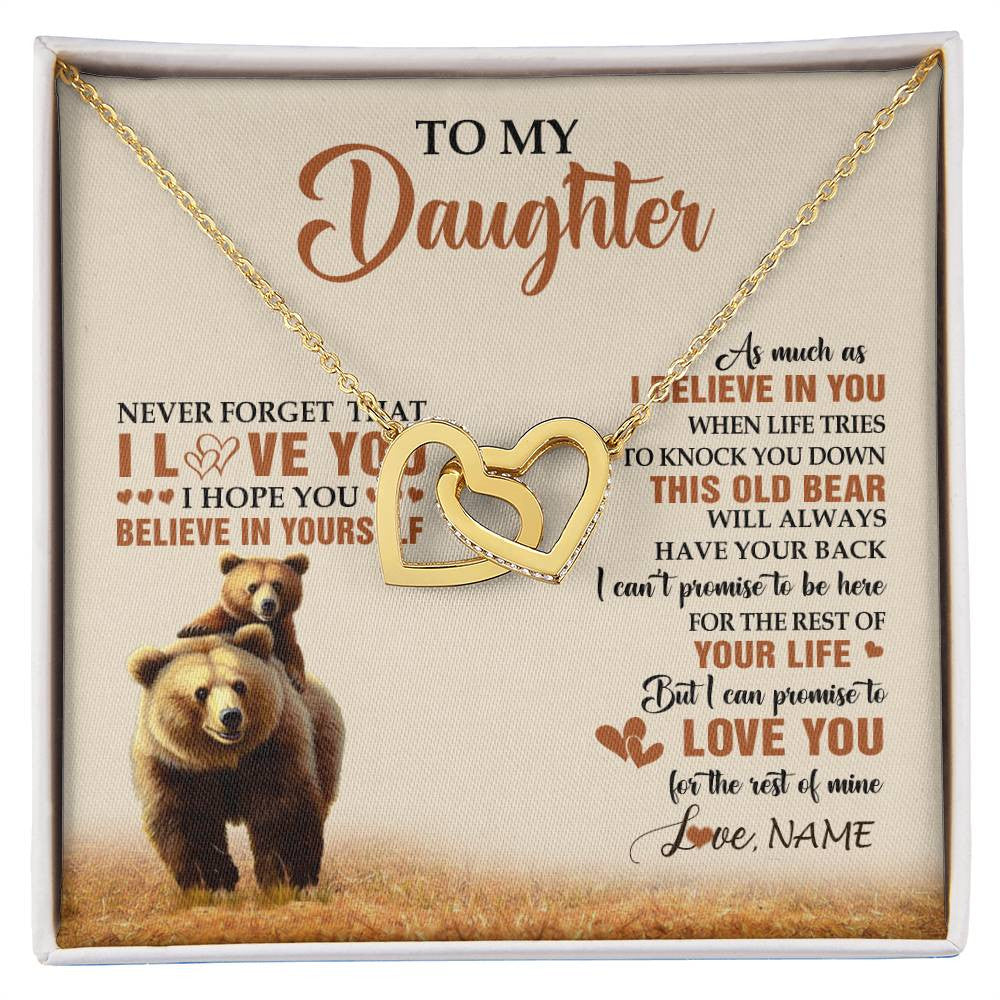Interlocking Hearts Necklace 18K Yellow Gold Finish | 1 | Personalized To My Daughter Necklace From Mom Dad Mother This Old Bear Love You Daughter Birthday Gifts Graduation Christmas Customized Gift Box Message Card | siriusteestore