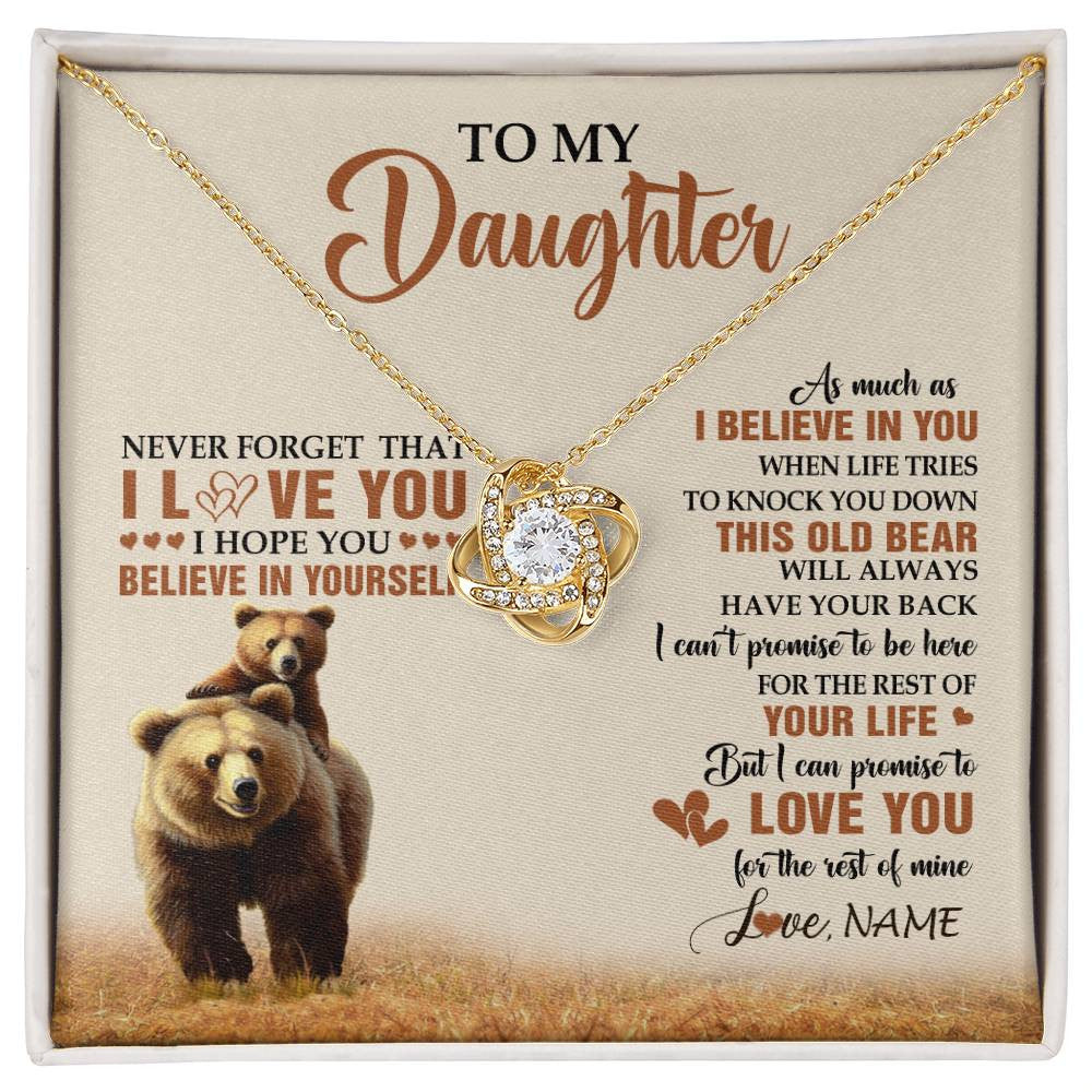 Love Knot Necklace 18K Yellow Gold Finish | 1 | Personalized To My Daughter Necklace From Mom Dad Mother This Old Bear Love You Daughter Birthday Gifts Graduation Christmas Customized Gift Box Message Card | siriusteestore