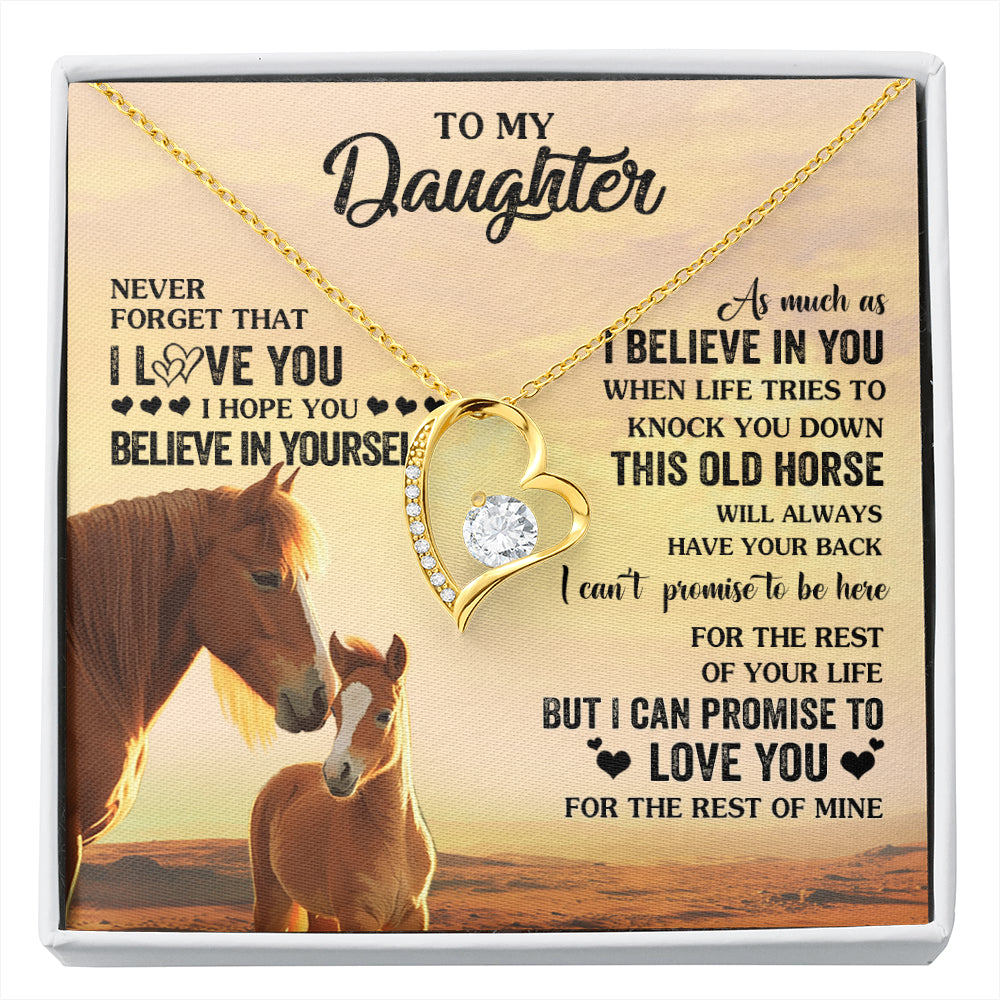 Forever Love Necklace 18K Yellow Gold Finish | 1 | Personalized To My Daughter Necklace From Mom Dad Mother This Old Horse Love You Daughter Birthday Jewelry Christmas Customized Gift Box Message Card | siriusteestore