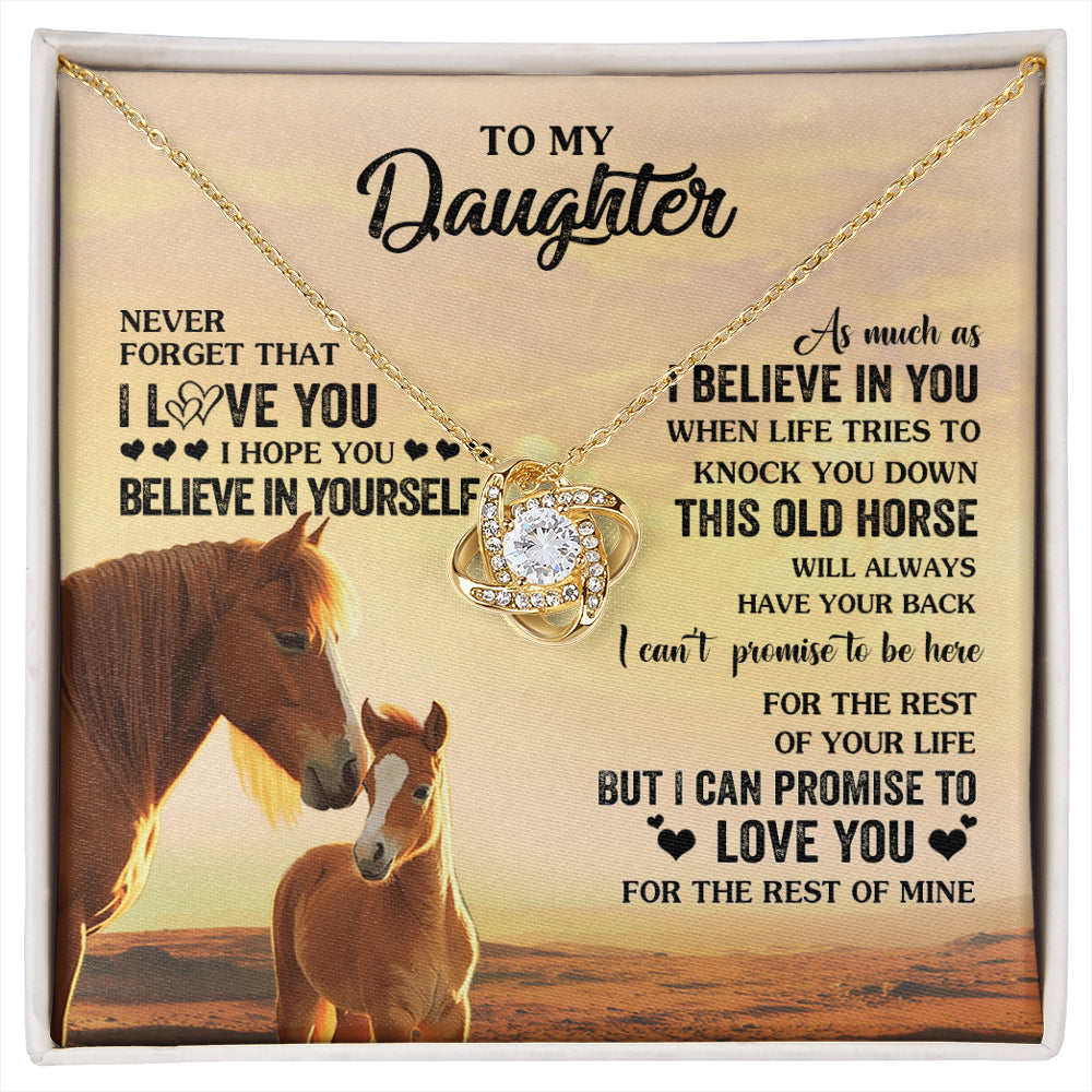 Love Knot Necklace 18K Yellow Gold Finish | 1 | Personalized To My Daughter Necklace From Mom Dad Mother This Old Horse Love You Daughter Birthday Jewelry Christmas Customized Gift Box Message Card | siriusteestore