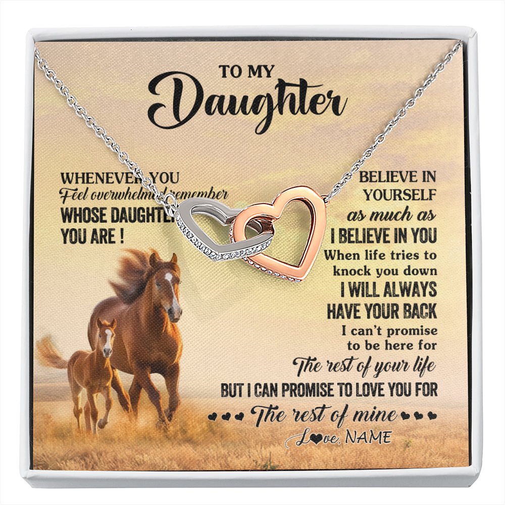 Interlocking Hearts Necklace Stainless Steel & Rose Gold Finish | 1 | Personalized To My Daughter Necklace From Mom Dad Mother Whenever You Feel Horse Daughter Birthday Jewelry Christmas Customized Gift Box Message Card | siriusteestore