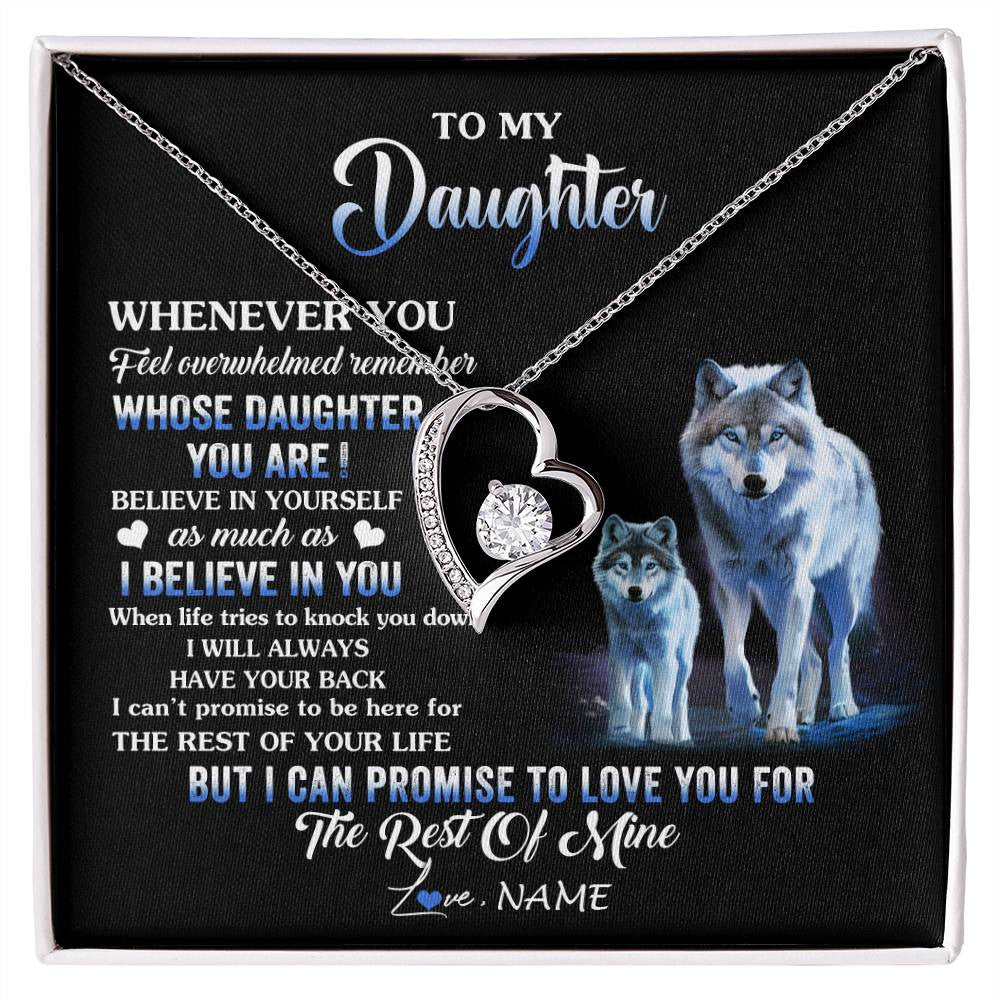 Forever Love Necklace 14K White Gold Finish | 1 | Personalized To My Daughter Necklace From Mom Dad Mother Whenever You Feel Wolf Daughter Birthday Gifts Jewelry Christmas Customized Gift Box Message Card | siriusteestore
