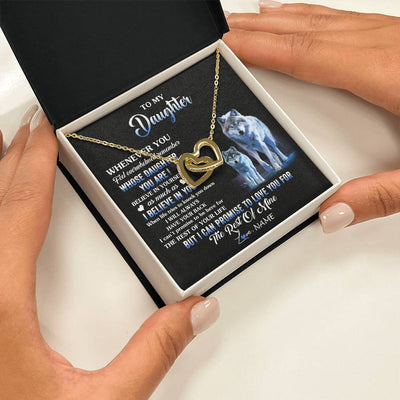 Interlocking Hearts Necklace 18K Yellow Gold Finish | 2 | Personalized To My Daughter Necklace From Mom Dad Mother Whenever You Feel Wolf Daughter Birthday Gifts Jewelry Christmas Customized Gift Box Message Card | siriusteestore