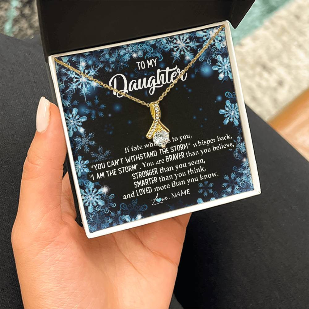 Alluring Beauty Necklace 18K Yellow Gold Finish | Personalized To My Daughter Necklace From Mom Dad Mother Whisper Back I Am The Storm Daughter Jewelry Birthday Graduation Christmas Customized Message Card | siriusteestore