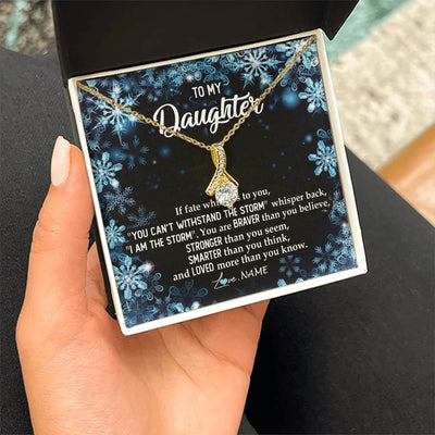 Alluring Beauty Necklace 18K Yellow Gold Finish | Personalized To My Daughter Necklace From Mom Dad Mother Whisper Back I Am The Storm Daughter Jewelry Birthday Graduation Christmas Customized Message Card | siriusteestore