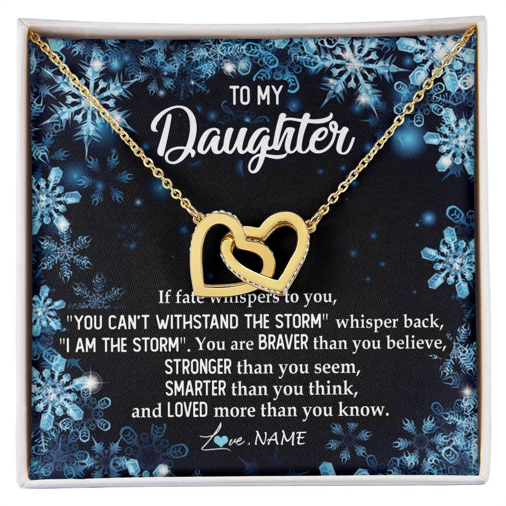 Interlocking Hearts Necklace 18K Yellow Gold Finish | Personalized To My Daughter Necklace From Mom Dad Mother Whisper Back I Am The Storm Daughter Jewelry Birthday Graduation Christmas Customized Message Card | siriusteestore