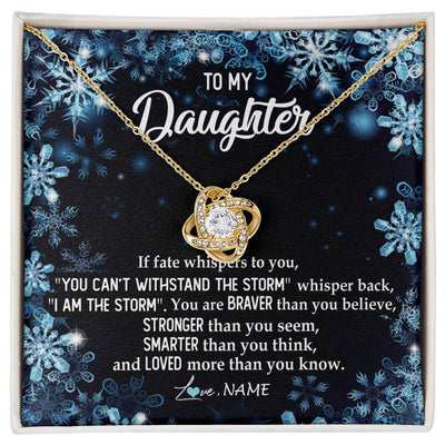 Love Knot Necklace 18K Yellow Gold Finish | Personalized To My Daughter Necklace From Mom Dad Mother Whisper Back I Am The Storm Daughter Jewelry Birthday Graduation Christmas Customized Message Card | siriusteestore