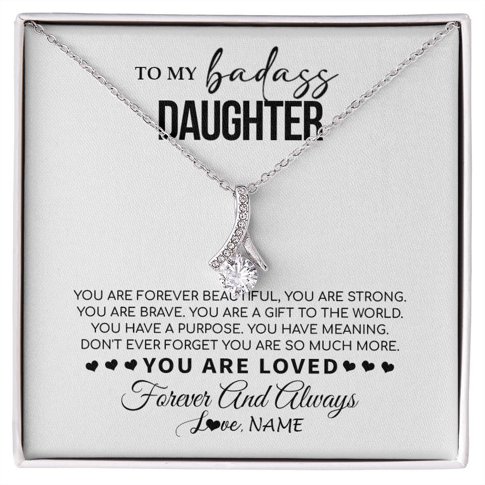 Alluring Beauty Necklace | Personalized To My Daughter Necklace From Mom Dad Mother You Are Forever Beautiful Daughter Birthday Graduation Christmas Customized Gift Box Message Card | siriusteestore