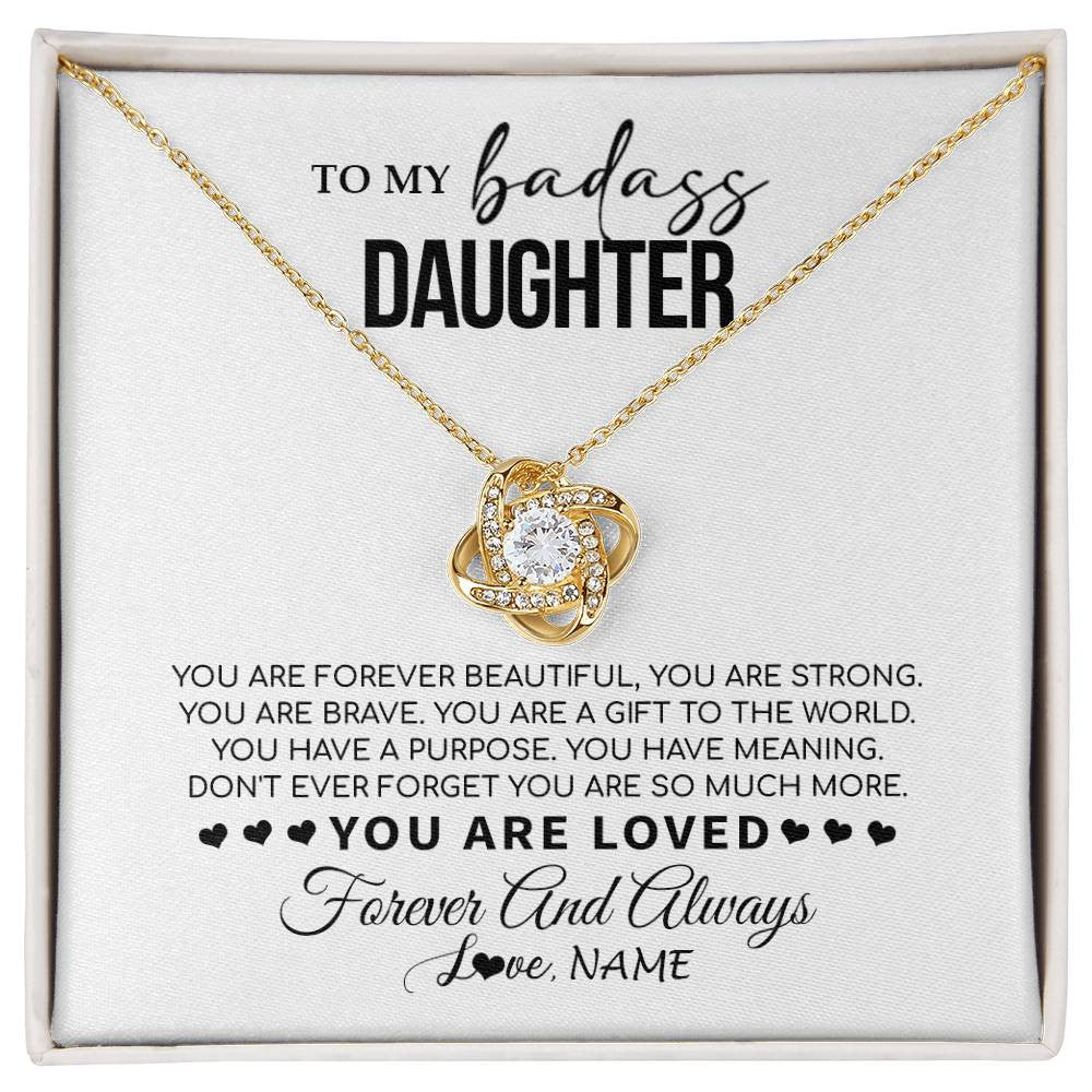 Love Knot Necklace 18K Yellow Gold Finish | 1 | Personalized To My Daughter Necklace From Mom Dad Mother You Are Forever Beautiful Daughter Birthday Graduation Christmas Customized Gift Box Message Card | siriusteestore