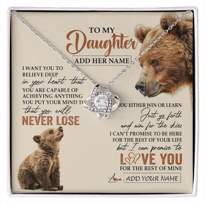 Love Knot Necklace 14K White Gold Finish | 1 | Personalized To My Daughter Necklace From Mom Dad Mother You Will Never Lose Bear Daughter Birthday Gifts Graduation Christmas Custom Gift Box Message Card | siriusteestore.myshopify