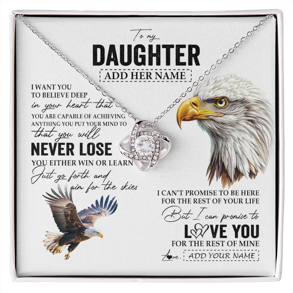 Love Knot Necklace 14K White Gold Finish | 1 | Personalized To My Daughter Necklace From Mom Dad Mother You Will Never Lose Eagle Daughter Birthday Gifts Graduation Christmas Custom Gift Box Message Card | siriusteestore