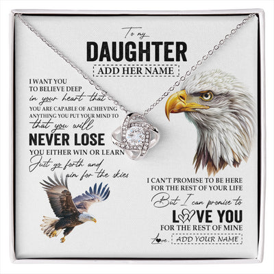 Love Knot Necklace 14K White Gold Finish | 1 | Personalized To My Daughter Necklace From Mom Dad Mother You Will Never Lose Eagle Daughter Birthday Gifts Graduation Christmas Custom Gift Box Message Card | siriusteestore